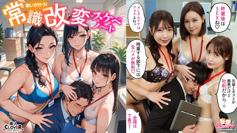 【常識改変でヤリたい放題!?】 1高圧上司は早朝フェラ抜き&残業中出しするの常識!? 2生意気後輩は羞恥営業するのが常識!?お仕置きSEX!! 3高慢同期は席にディルド設置しイったらSEXするのが常識!?【妄想エロマン♯天然美月&美丘さとみ&芦名ほのか】1stcvs00023